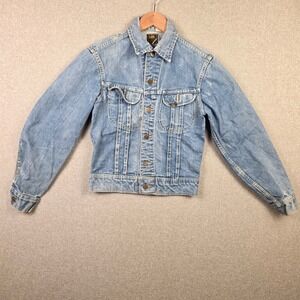 Vintage Lee Sanforized Denim Jacket Light Wash Union Made USA Trucker Small